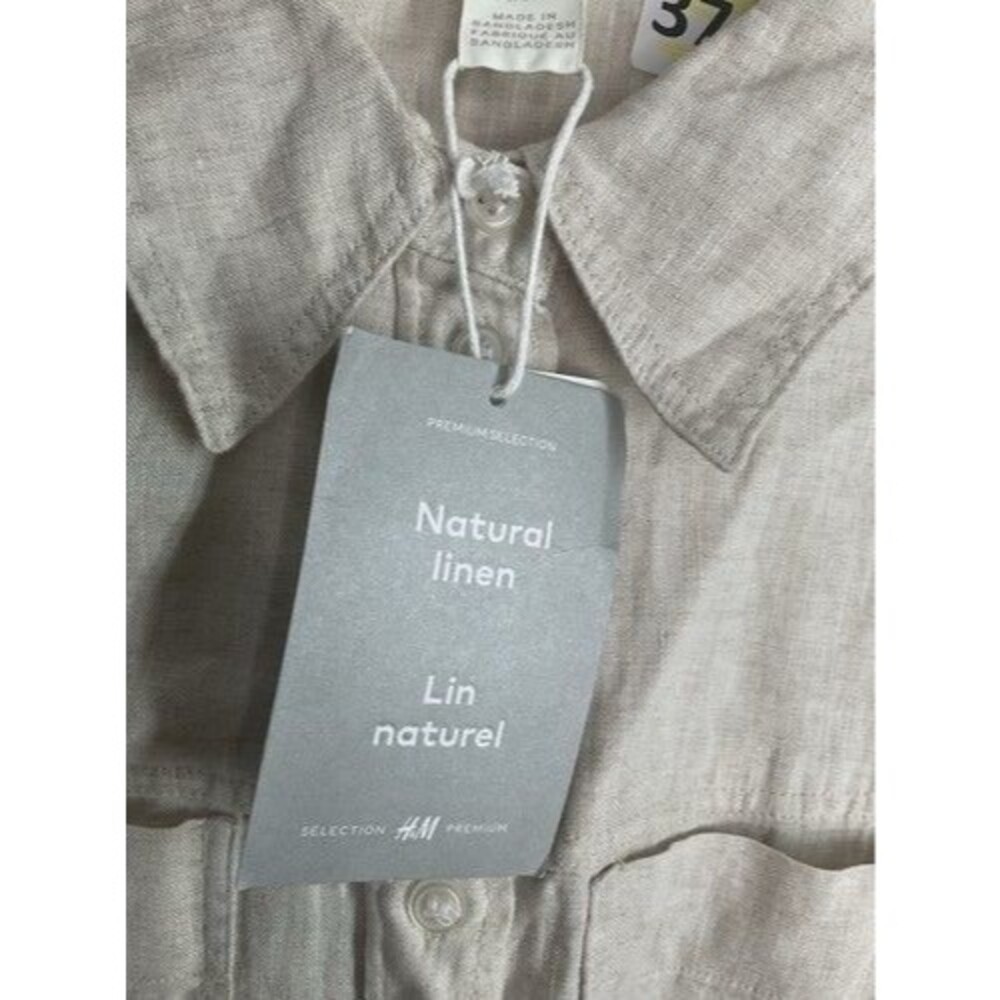 NWT H&M 100% Linen Button Front Lagenlook Shift Mini Dress Shirt Women Size XL - Picture 4 of 12